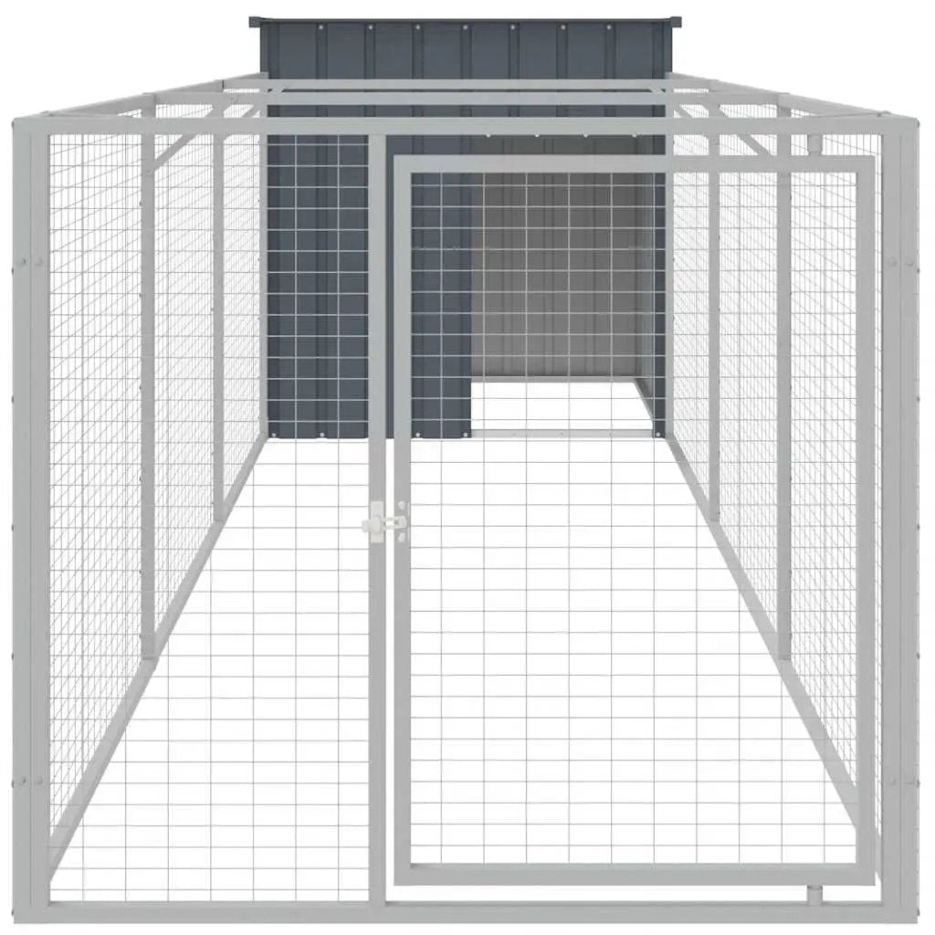 vidaXL Dog House with Run Anthracite 110x405x110 cm Galvanised Steel - from vidaXL