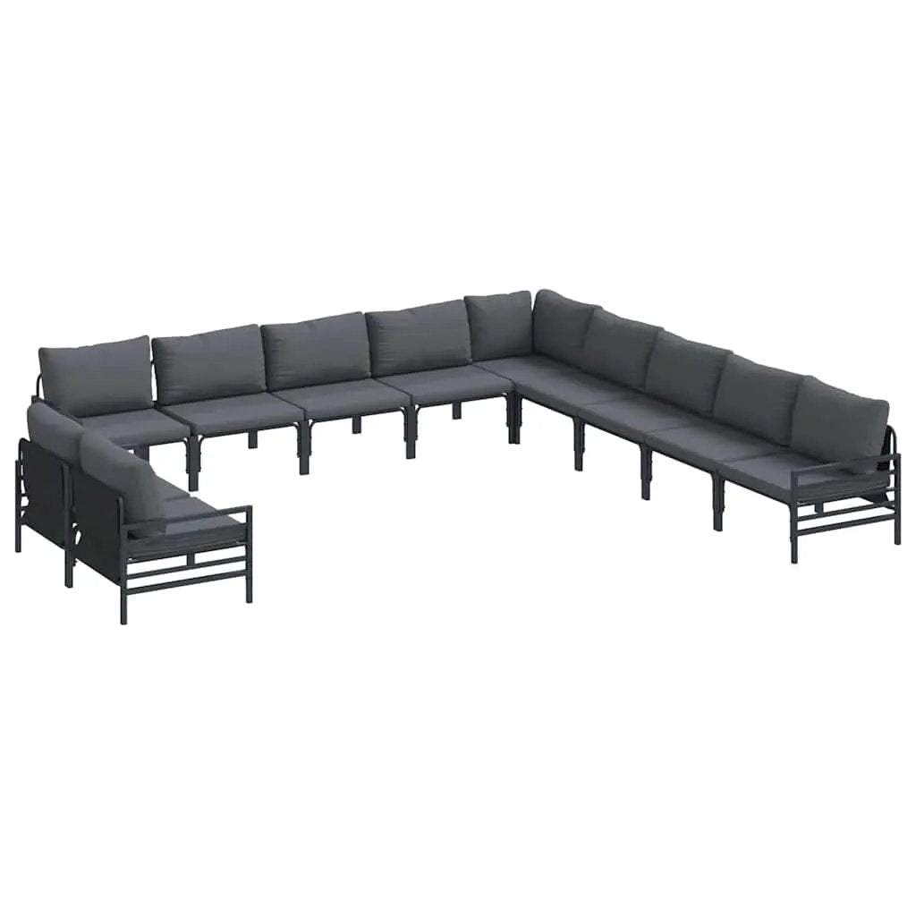 vidaXL vidaXL Garden Sofa Set with Cushion 11 pcs Black Steel - Garden Sofa Sets