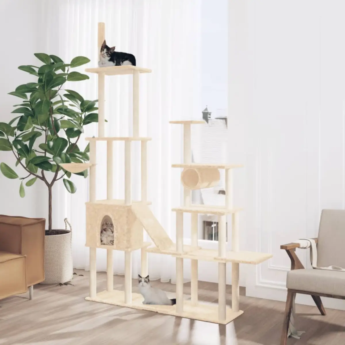 vidaXL vidaXL Cat Tree with Sisal Scratching Posts Cream 279 cm - Cat Tree