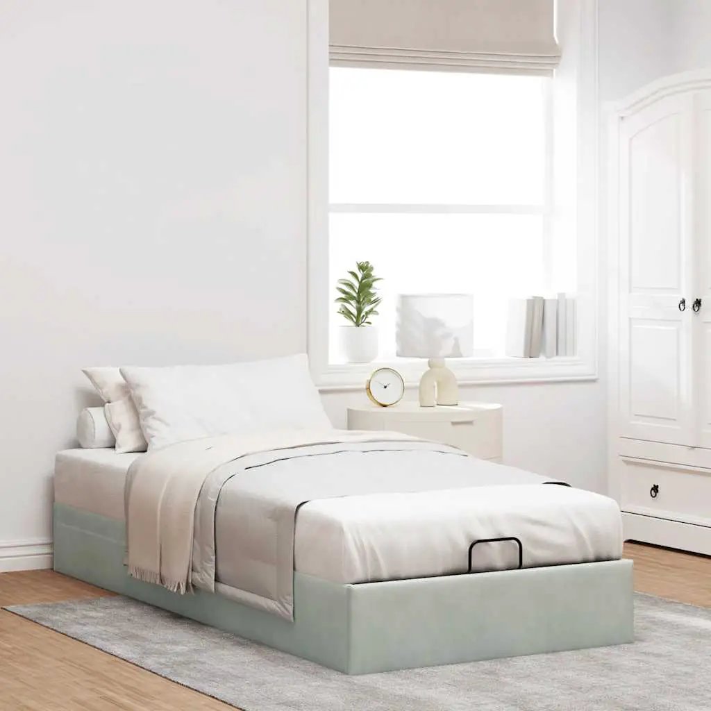 vidaXL vidaXL Ottoman Bed Frame No Mattress Light Grey Single Velvet - Bed Frames