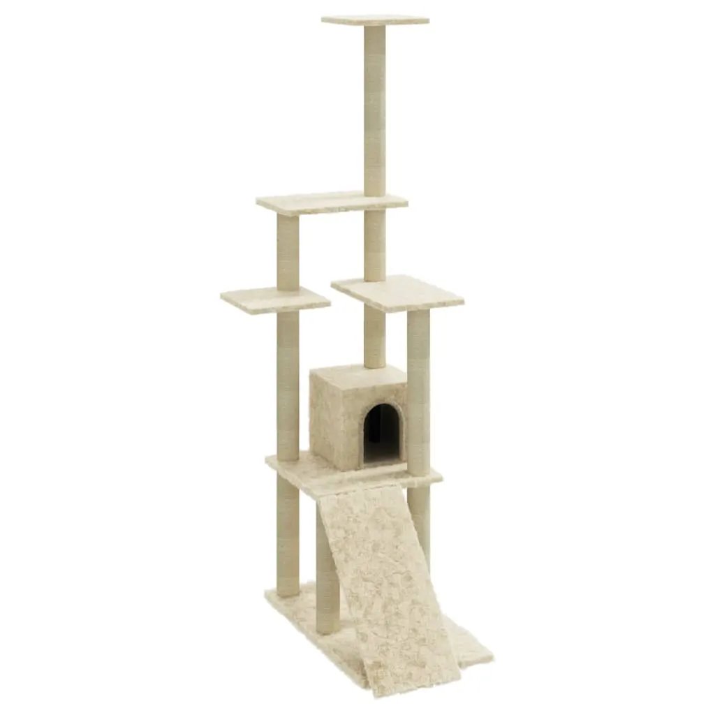 vidaXL vidaXL Cat Tree with Sisal Scratching Posts Cream 155 cm - Cat Tree