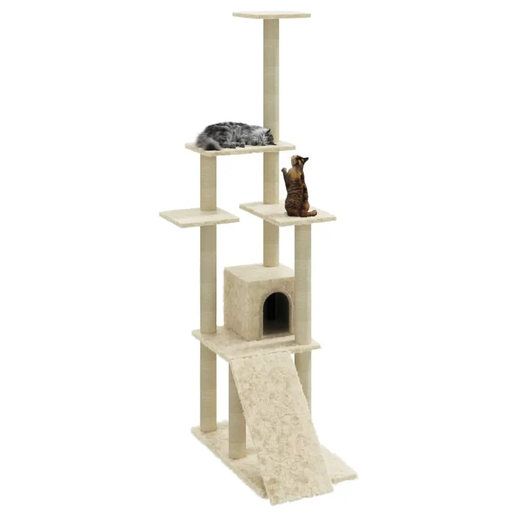 vidaXL vidaXL Cat Tree with Sisal Scratching Posts Cream 155 cm - Cat Tree