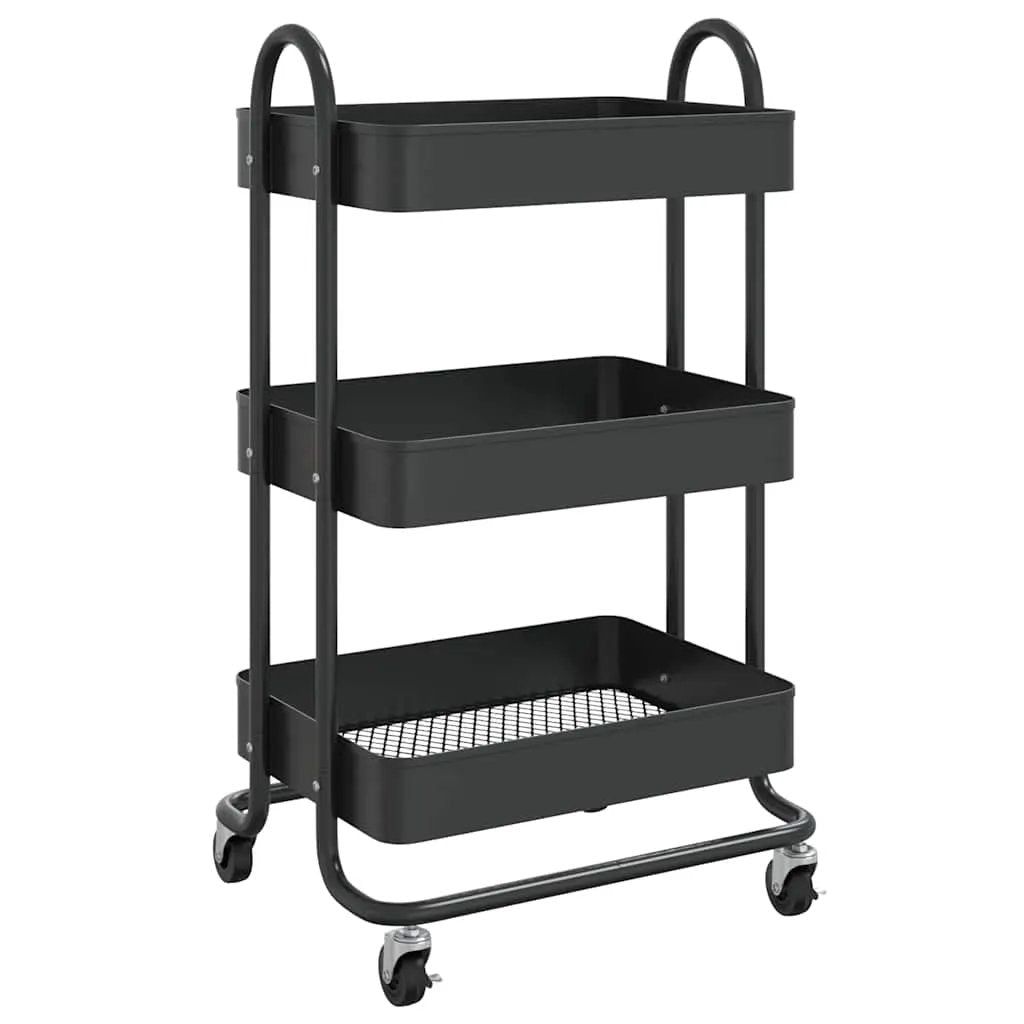 vidaXL 3-Tier Trolley Black 43x34x79 cm Steel - from vidaXL