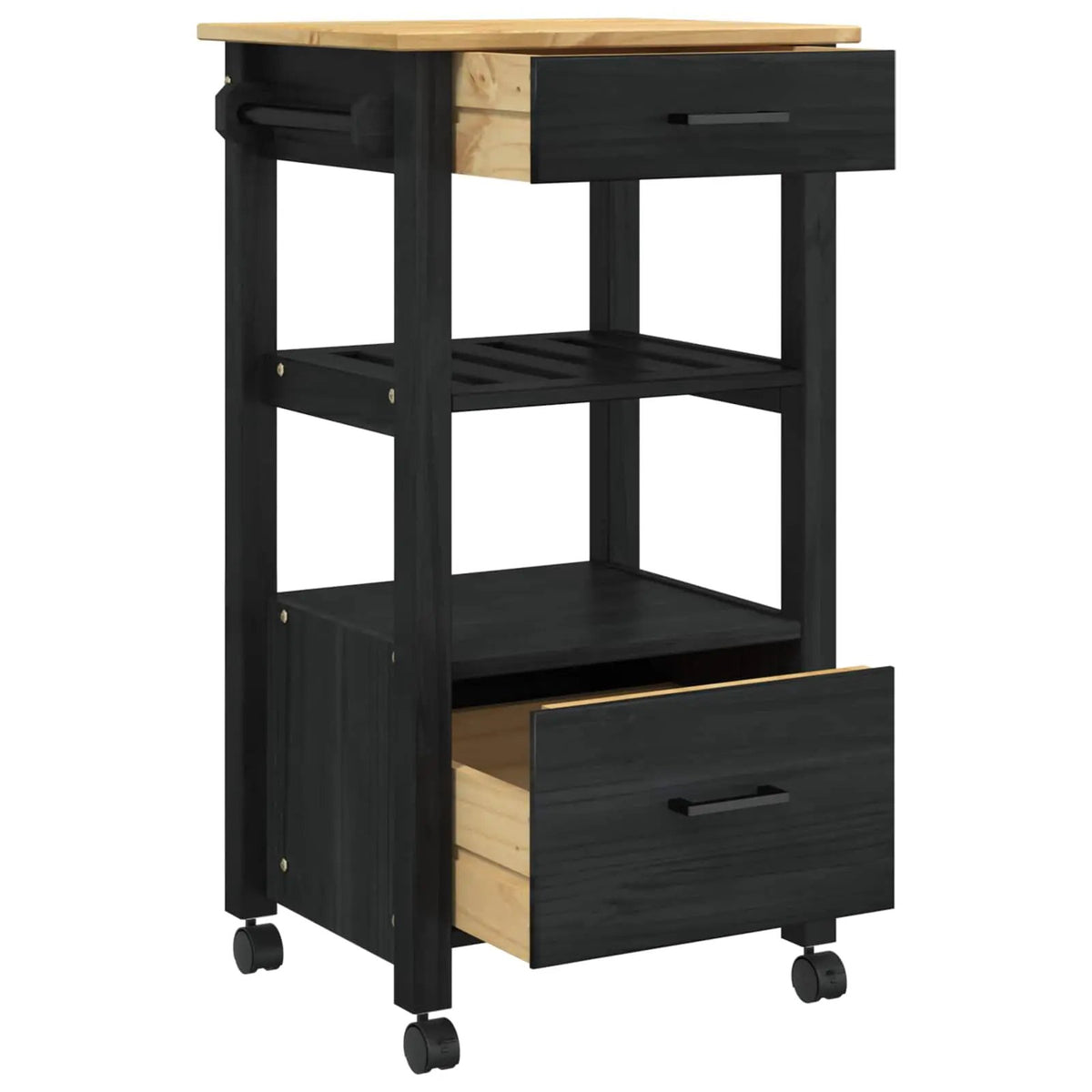 vidaXL Kitchen Trolley MONZA Black 48 x 40 x 88.5 cm Solid Pine Wood - from vidaXL