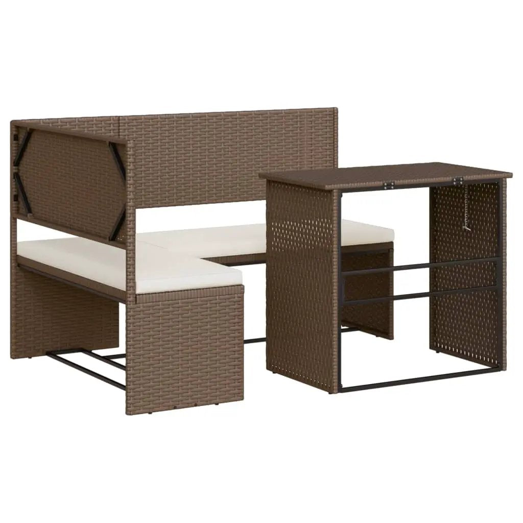 vidaXL vidaXL Garden Sofa with Table and Cushions L-Shaped Brown Poly Rattan - Garden Sofa Sets