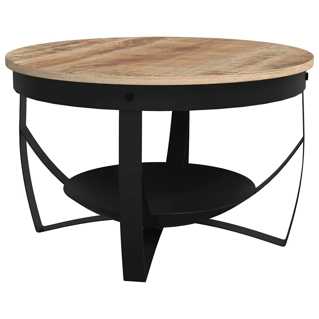 VidaXL Coffee Table Dia 68 cm x H 43 cm Rough Mango Wood Top Industrial Iron Base Living Room Decor by vidaXL