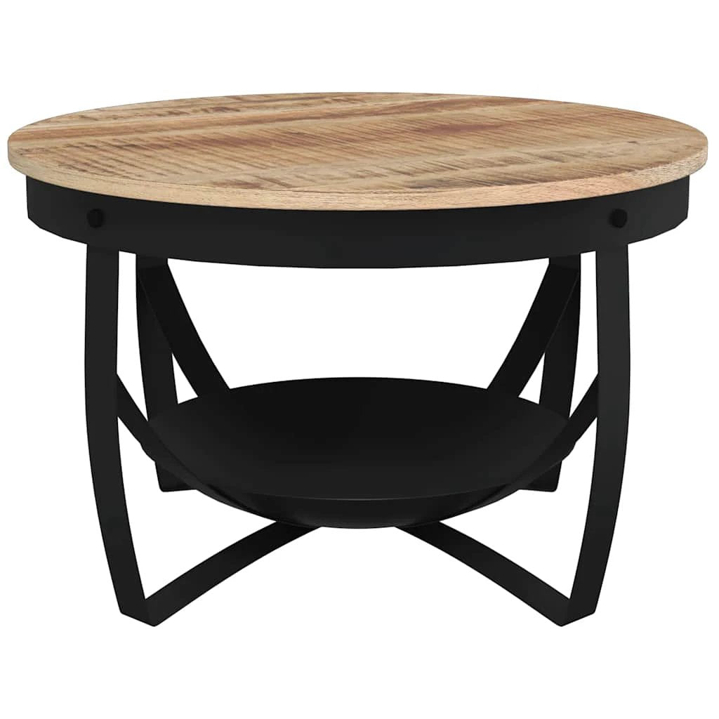VidaXL Coffee Table Dia 68 cm x H 43 cm Rough Mango Wood Top Industrial Iron Base Living Room Decor by vidaXL
