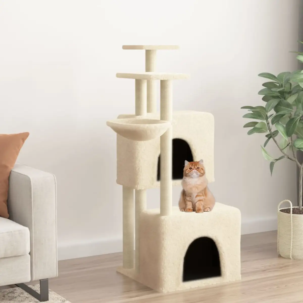 vidaXL vidaXL Cat Tree with Sisal Scratching Posts Cream 122 cm - Cat Tree