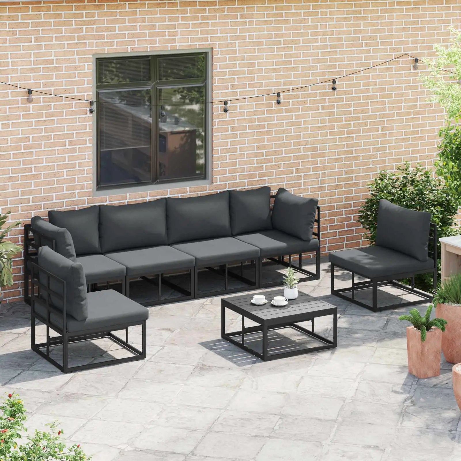 vidaXL vidaXL Garden Sofa Set with Cushion 6 pcs Black Aluminium - Garden Sofa Sets