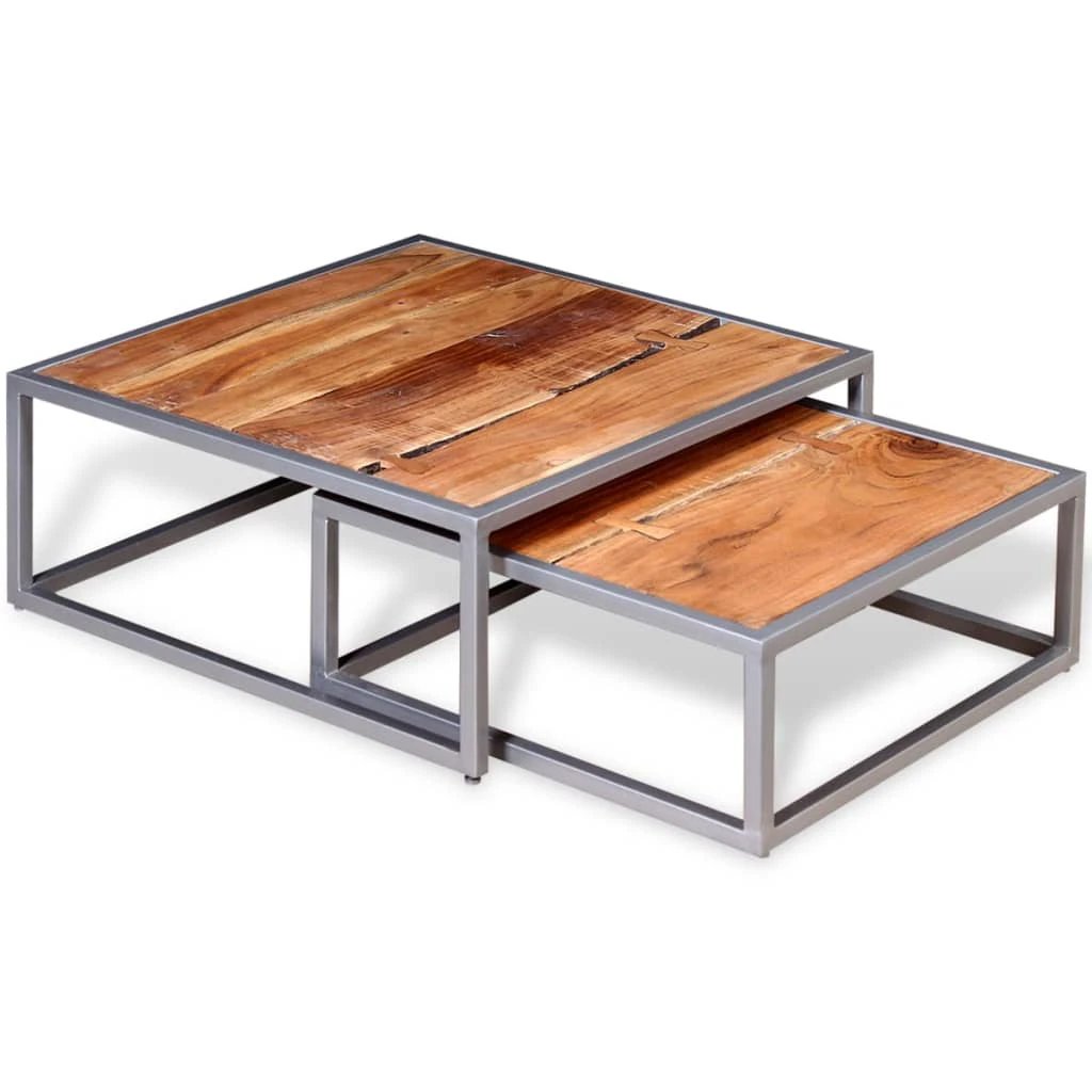 vidaXL VidaXL Two Piece Coffee Table Set Solid Acacia Wood With Black Metal Frame For Living Room Decor - Coffee Table