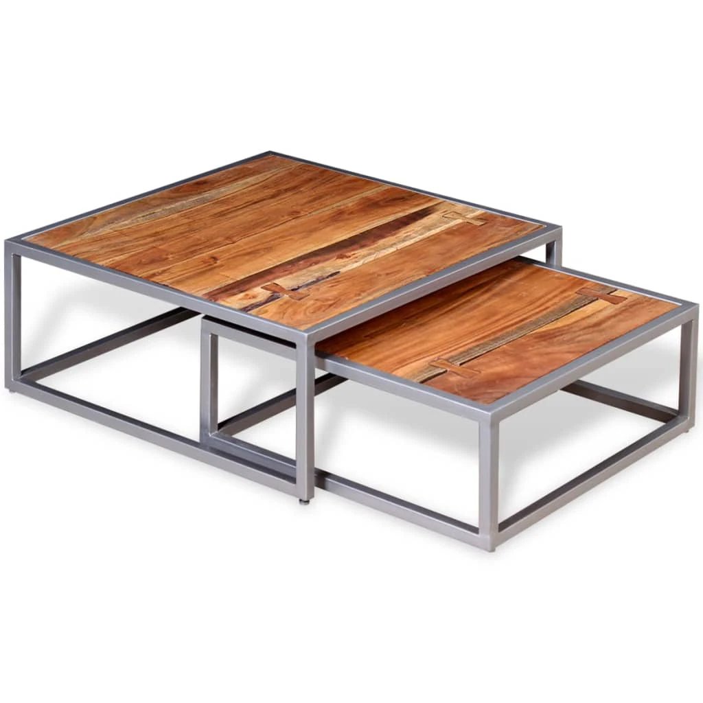 vidaXL VidaXL Two Piece Coffee Table Set Solid Acacia Wood With Black Metal Frame For Living Room Decor - Coffee Table