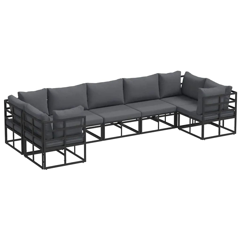 vidaXL vidaXL Garden Sofa Set with Cushion 7 pcs Black Aluminium - Garden Sofa Sets