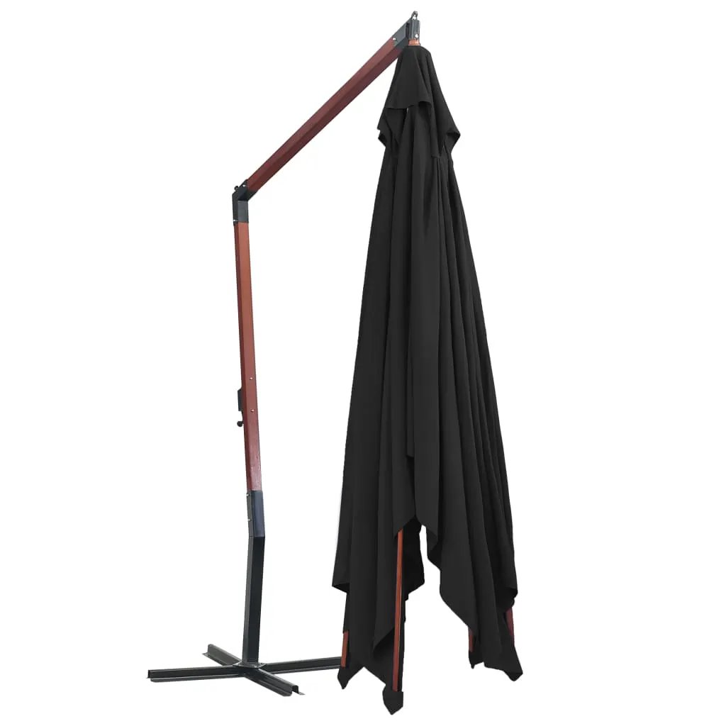 vidaXL vidaXL Hanging Garden Parasol with Wooden Pole 400x300 cm Black - Parasol