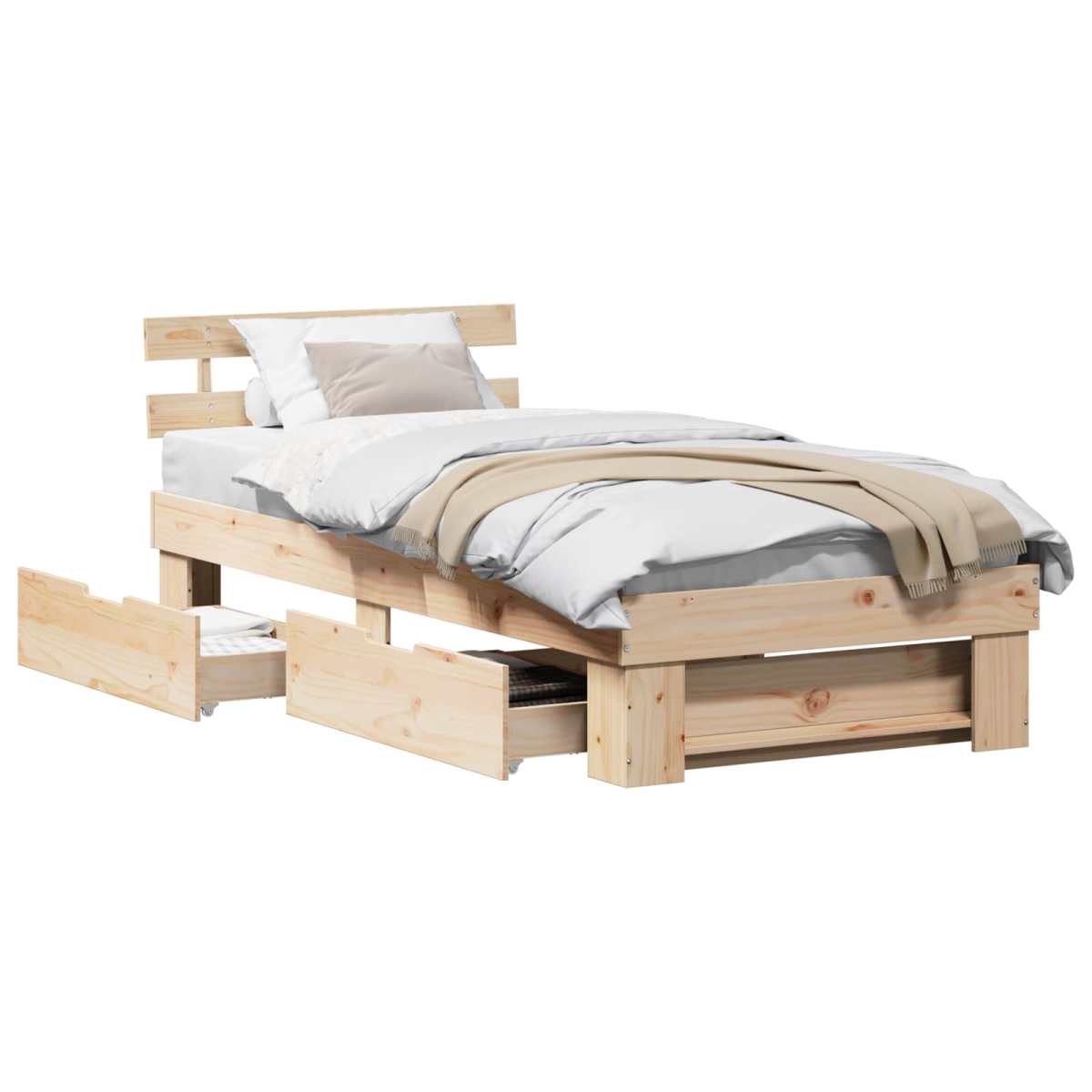 vidaXL Bed Frame with Headboard Natural 100 x 200 cm Solid Pine Wood - from vidaXL