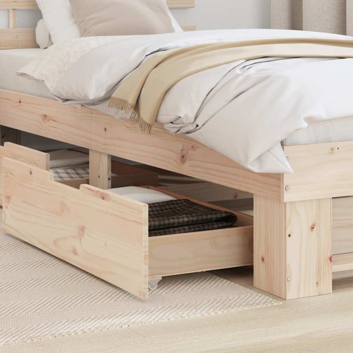 vidaXL Bed Frame with Headboard Natural 100 x 200 cm Solid Pine Wood - from vidaXL