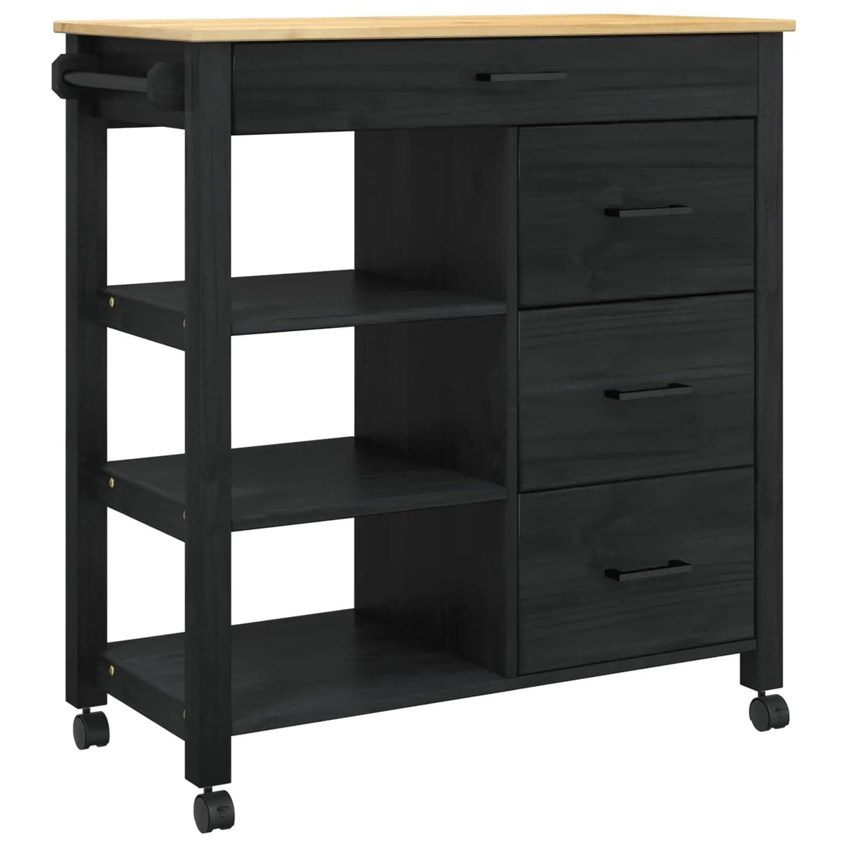 vidaXL Kitchen Trolley MONZA Black 84 x 40 x 88.5 cm Solid Pine Wood - from vidaXL