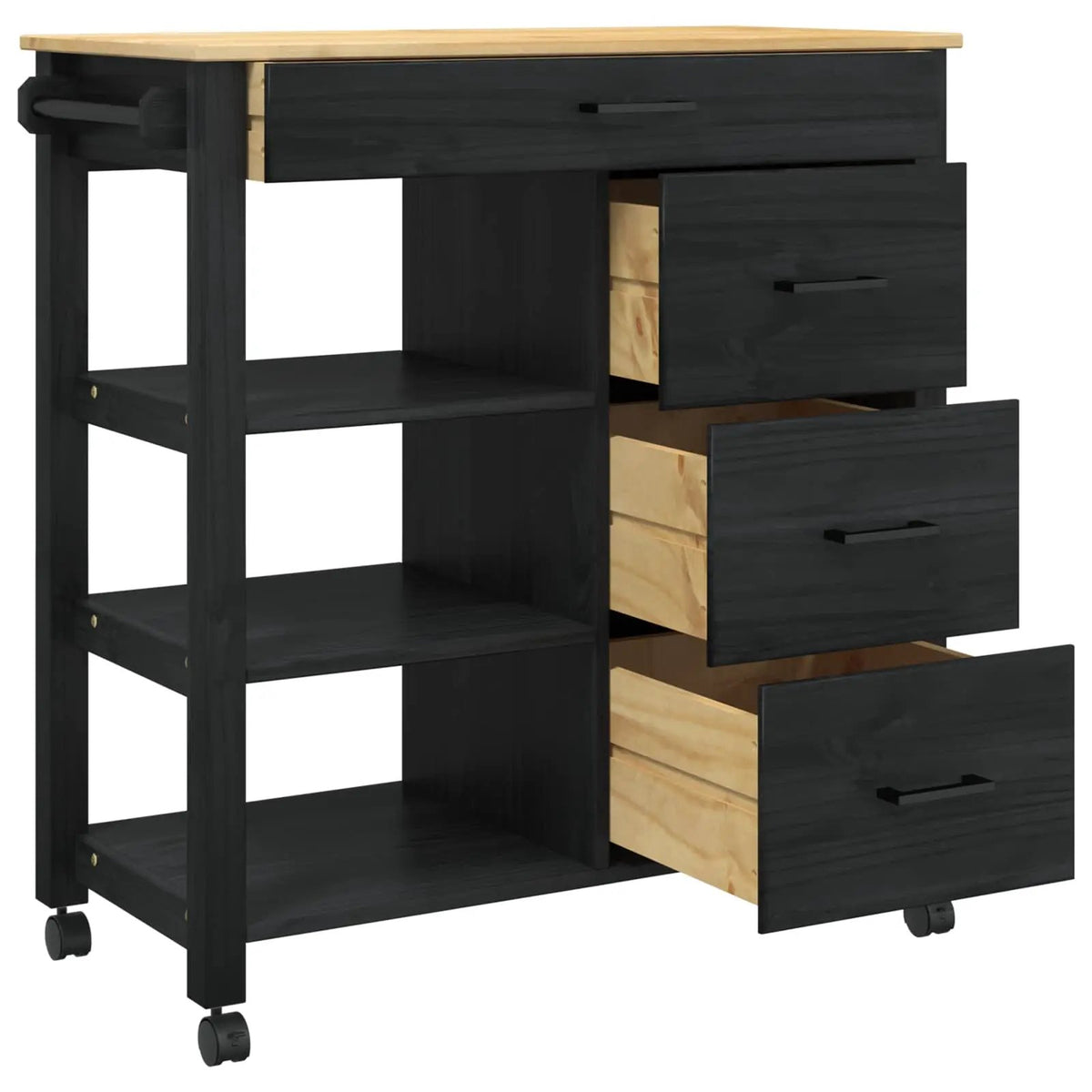 vidaXL Kitchen Trolley MONZA Black 84 x 40 x 88.5 cm Solid Pine Wood - from vidaXL
