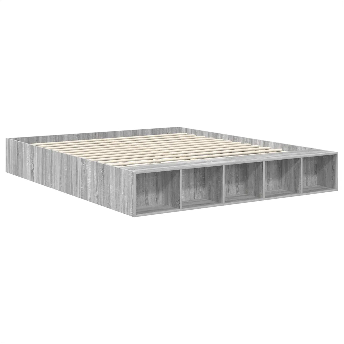 vidaXL Bed Frame with Shelf Grey Sonoma 200 x 200 cm Engineered Wood - from vidaXL