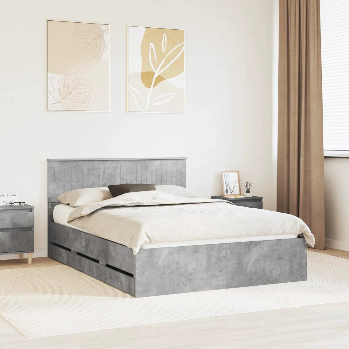 vidaXL Bed Frame with Drawer Concrete Grey 140 x 190 cm Engineer Wood - from vidaXL