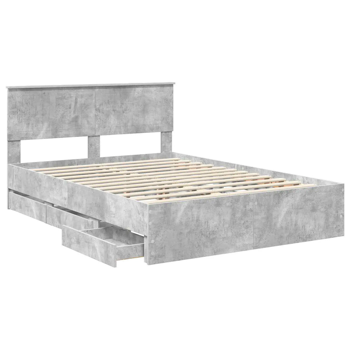vidaXL Bed Frame with Drawer Concrete Grey 140 x 190 cm Engineer Wood - from vidaXL