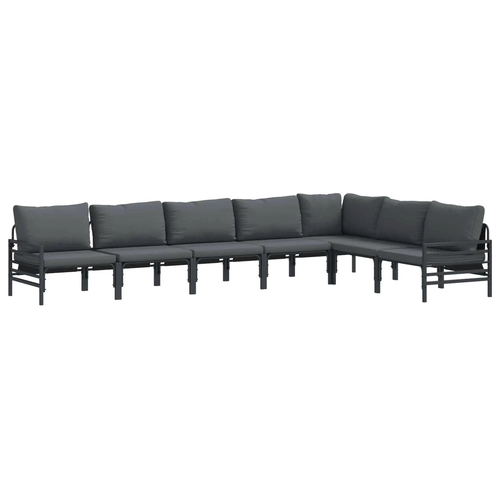 vidaXL vidaXL Garden Sofa Set with Cushion 7 pcs Black Steel - Garden Sofa Sets