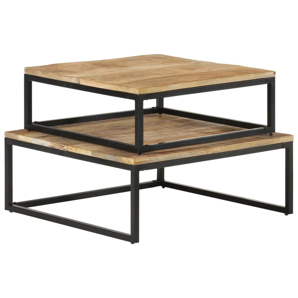 vidaXL vidaXL Nesting Coffee Tables Two-Piece Solid Mango Wood With Industrial Frame For Living Rooms - Coffee Table