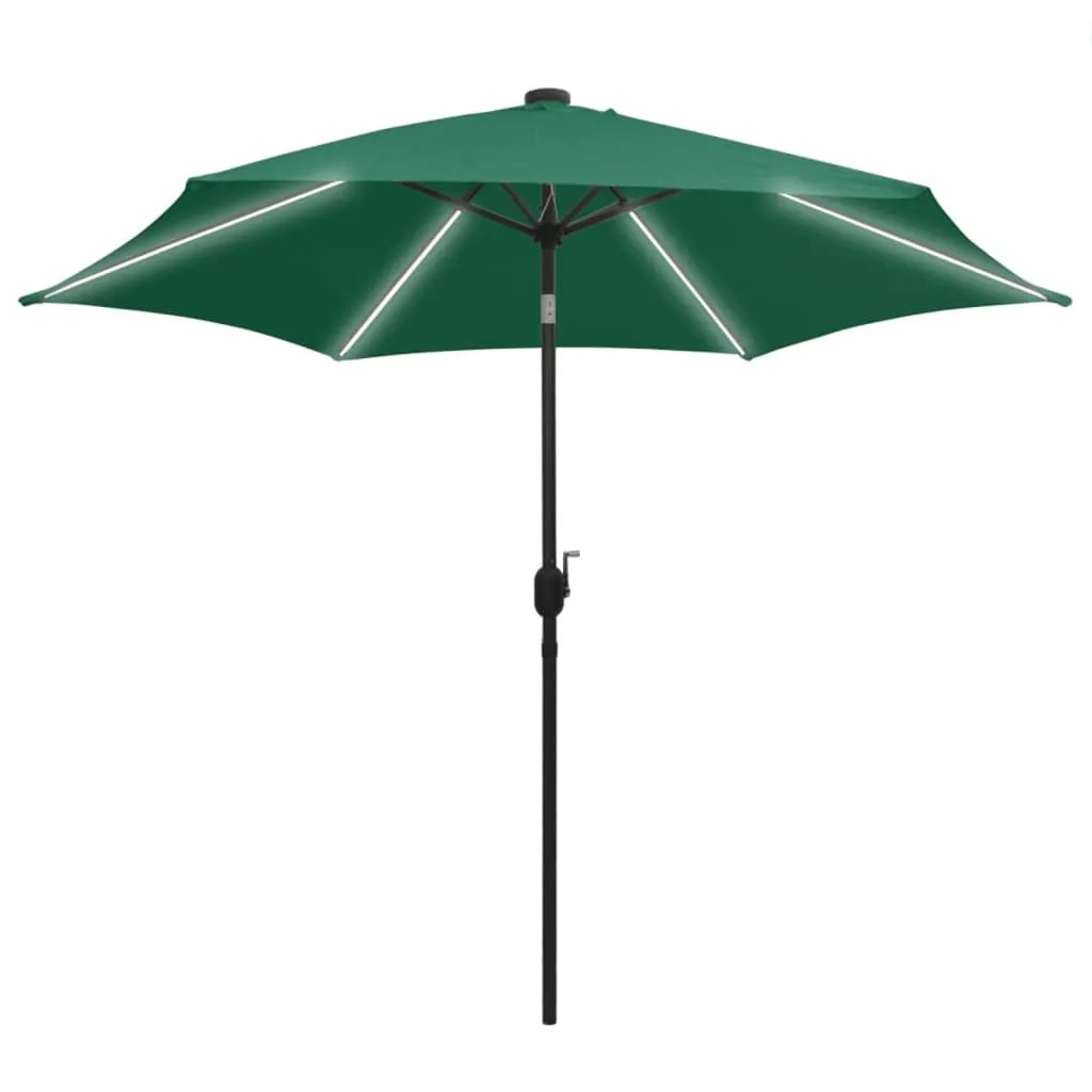 vidaXL vidaXL Garden Parasol with LED Lights and Aluminium Pole 300 cm Green - Parasol