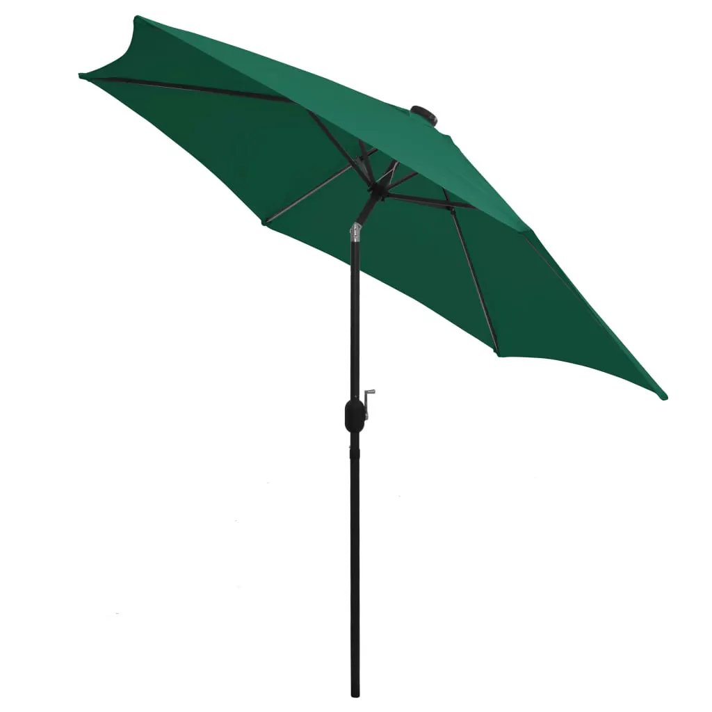vidaXL vidaXL Garden Parasol with LED Lights and Aluminium Pole 300 cm Green - Parasol