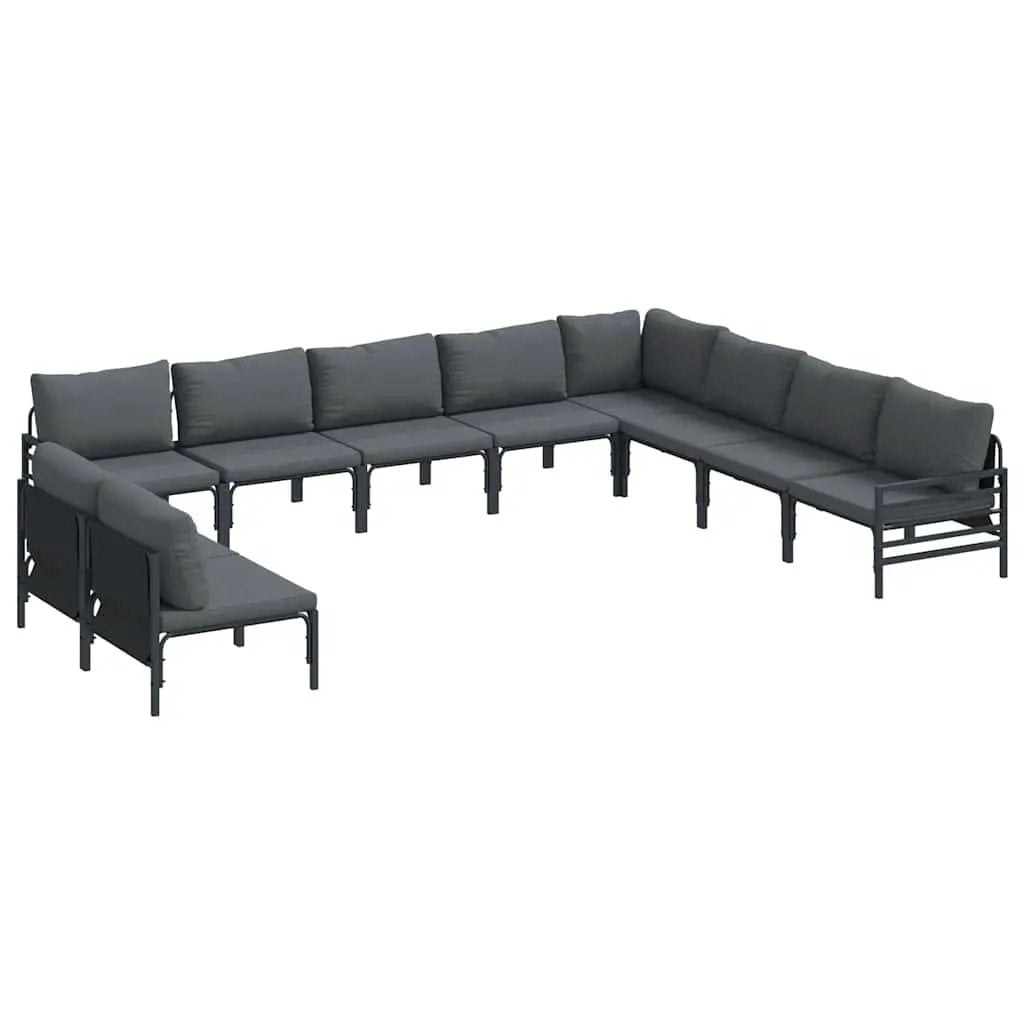 vidaXL vidaXL Garden Sofa Set with Cushion 10 pcs Black Steel - Garden Sofa Sets