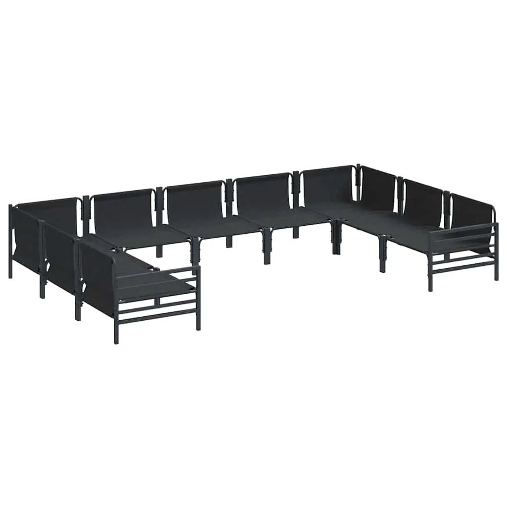 vidaXL vidaXL Garden Sofa Set with Cushion 9 pcs Black Steel - Garden Sofa Sets