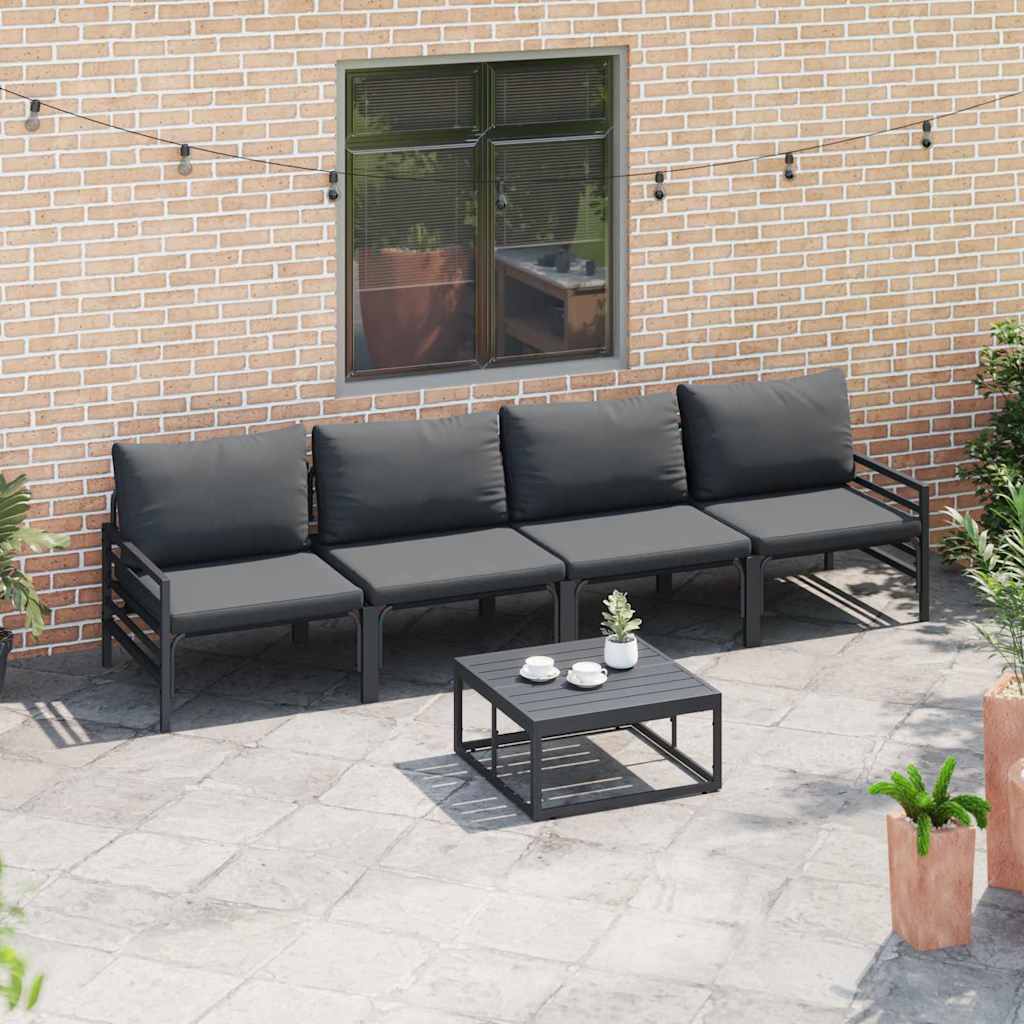 vidaXL vidaXL Garden Sofa Set with Cushion 4 pcs Black Steel - Garden Sofa Sets