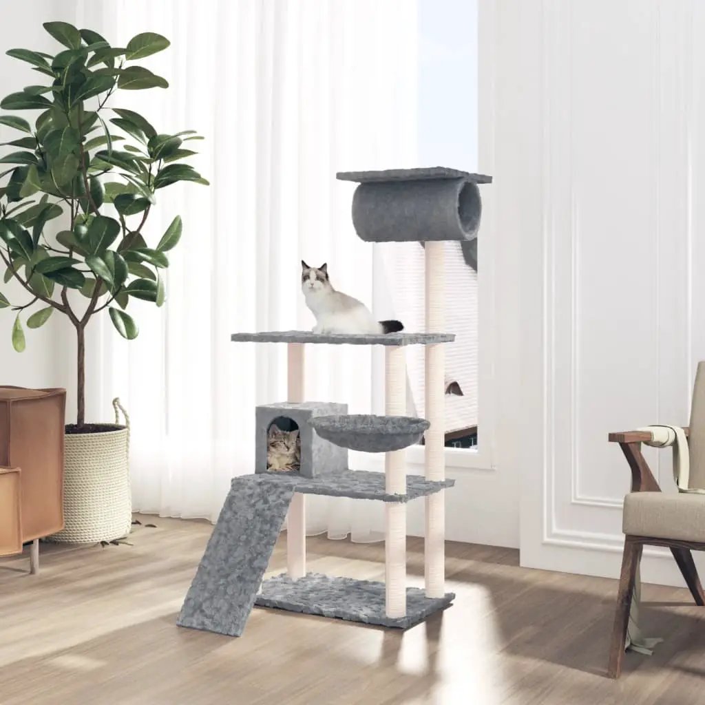 vidaXL vidaXL Cat Tree with Sisal Scratching Posts Light Grey 131 cm - Cat Tree