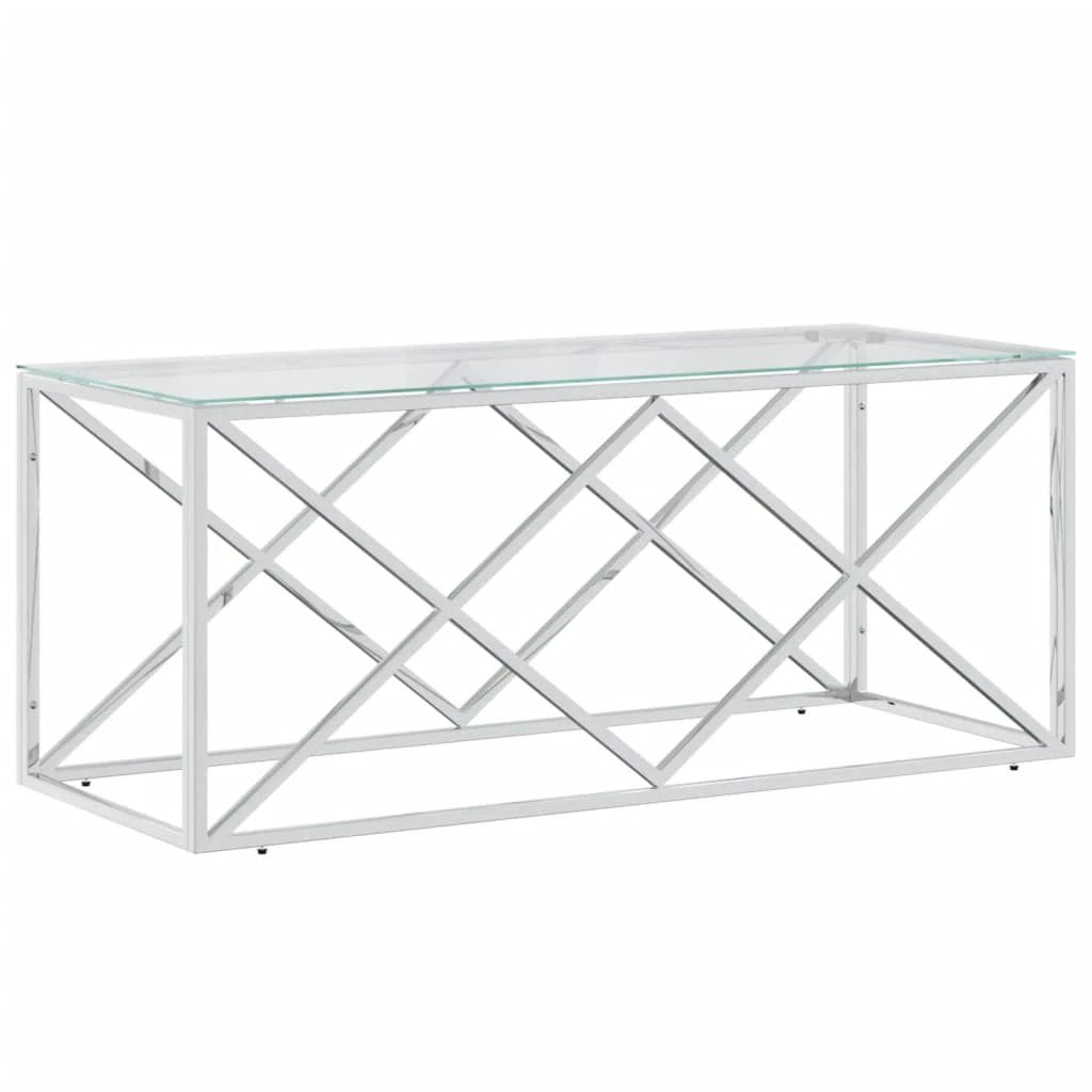 VidaXL Table 110x45x45 Stainless Glass Top Home by vidaXL