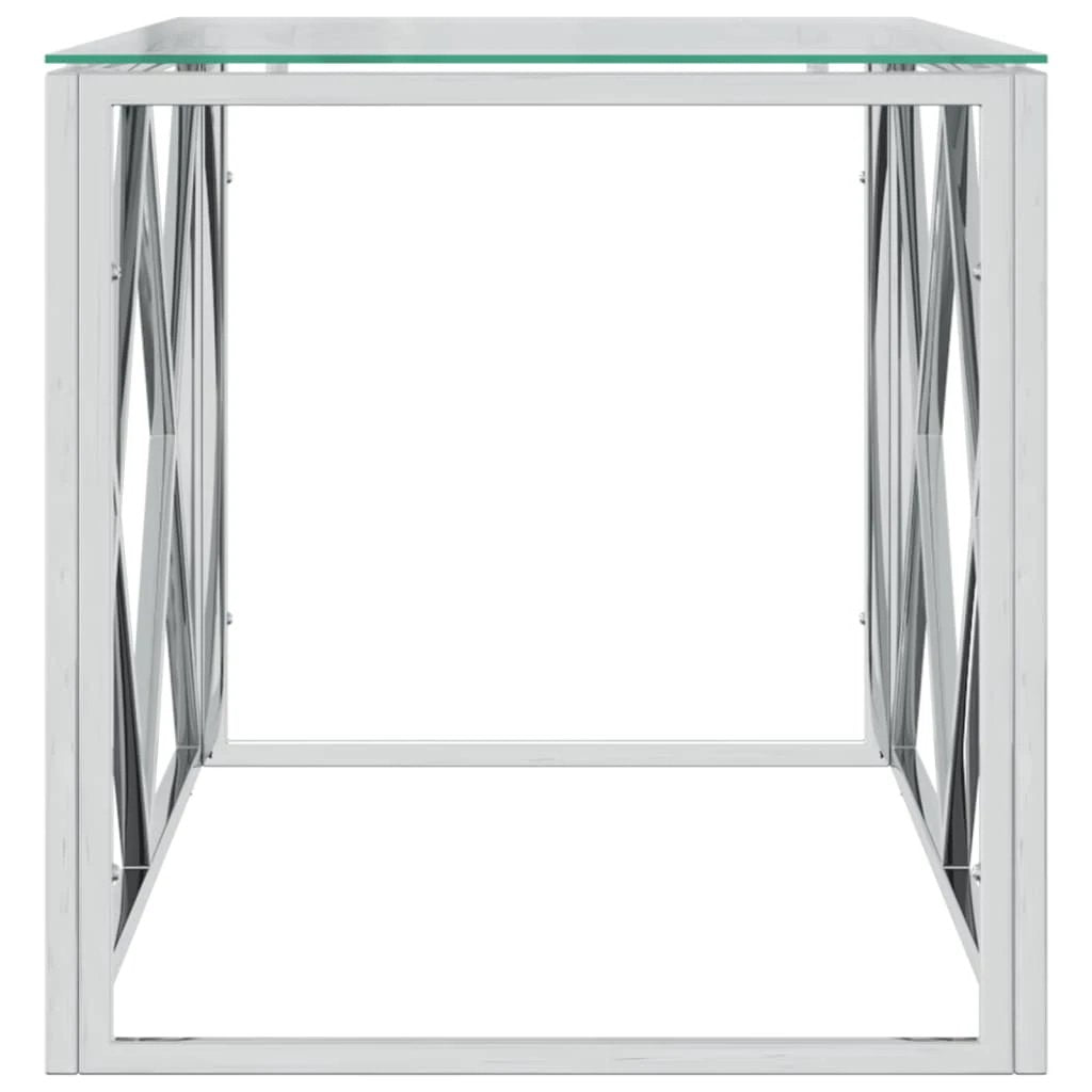 VidaXL Table 110x45x45 Stainless Glass Top Home by vidaXL