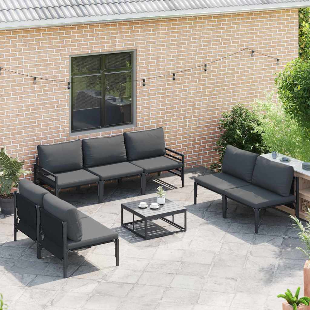 vidaXL vidaXL Garden Sofa Set with Cushion 8 pcs Black Steel - Garden Sofa Sets