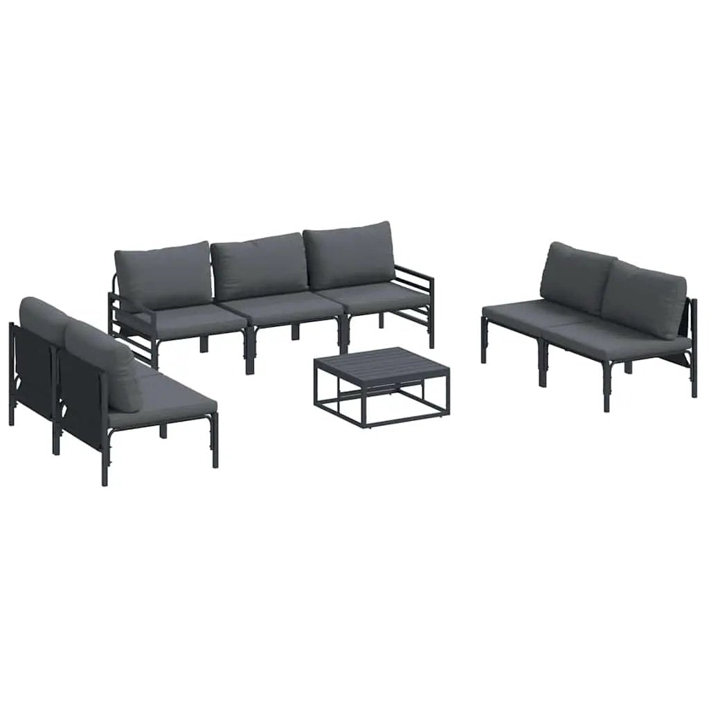 vidaXL vidaXL Garden Sofa Set with Cushion 8 pcs Black Steel - Garden Sofa Sets