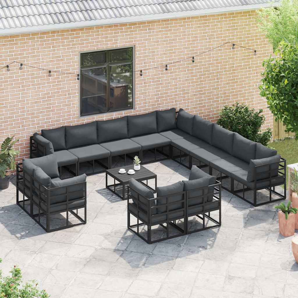 vidaXL vidaXL Garden Sofa Set with Cushion 13 pcs Black Aluminium - Garden Sofa Sets