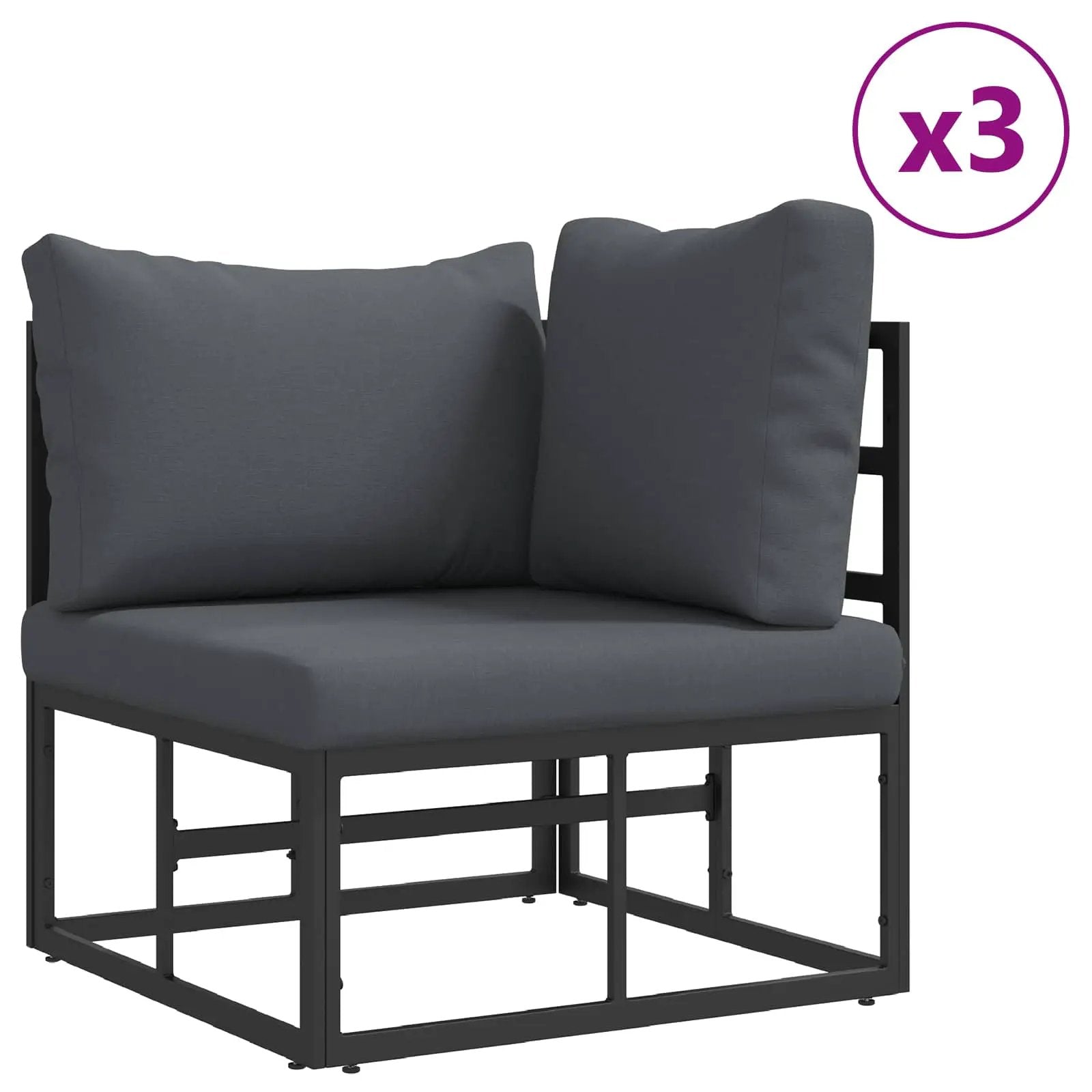 vidaXL vidaXL Garden Sofa Set with Cushion 11 pcs Black Aluminium - Garden Sofa Sets