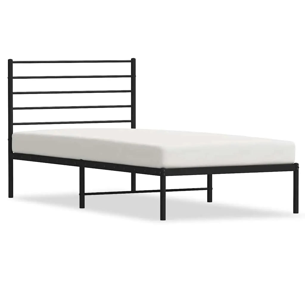 vidaXL Metal Bed Frame without Mattress with Headboard Black 75x190cm - from vidaXL