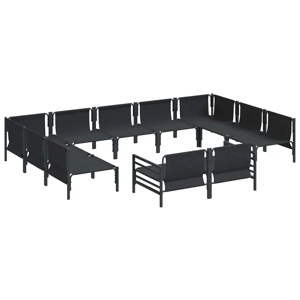 vidaXL vidaXL Garden Sofa Set with Cushion 11 pcs Black Steel - Garden Sofa Sets