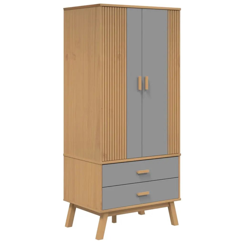 vidaXL vidaXL Wardrobe OLDEN Grey and Brown 76.5x53x172 cm Solid Wood Pine - Wardrobe