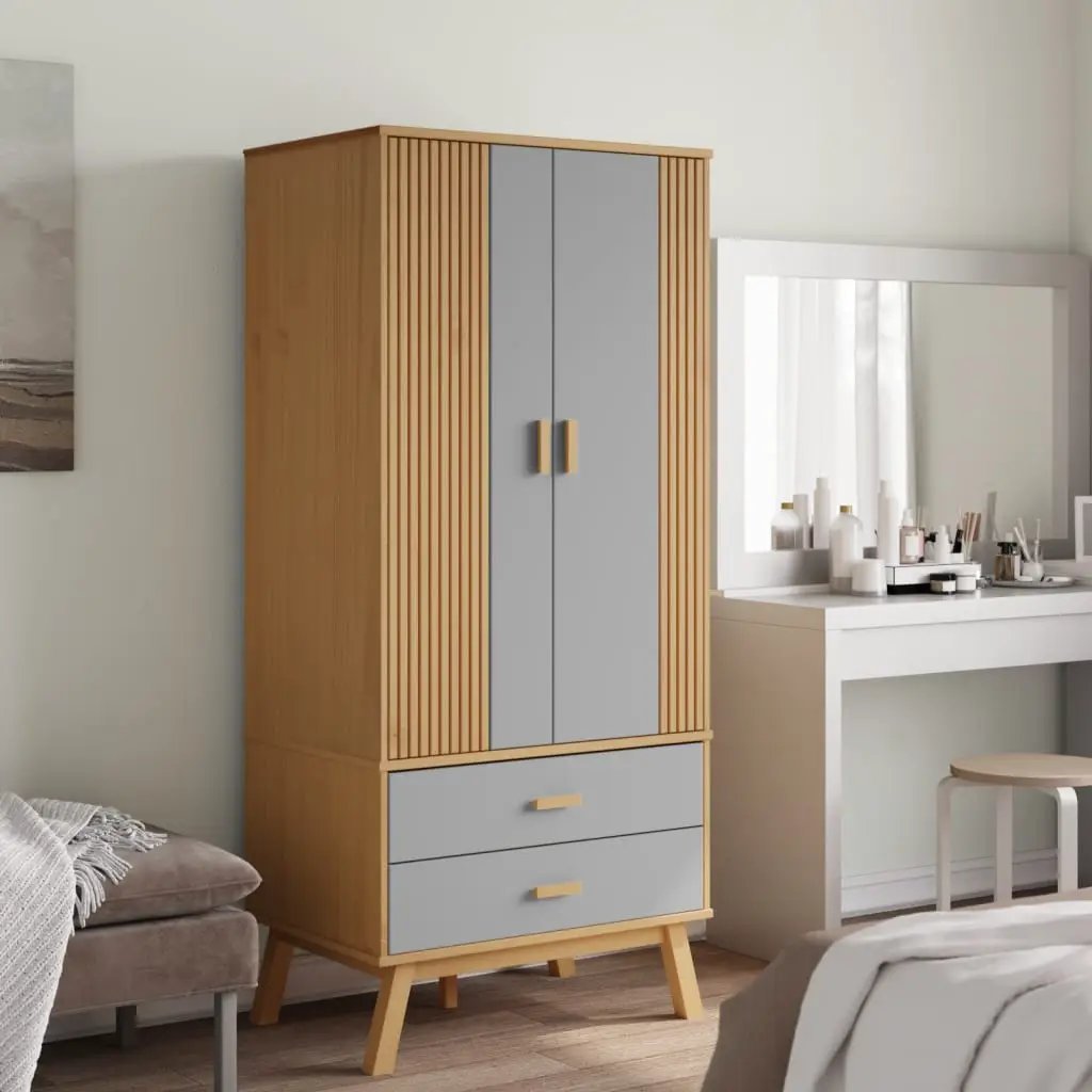 vidaXL vidaXL Wardrobe OLDEN Grey and Brown 76.5x53x172 cm Solid Wood Pine - Wardrobe
