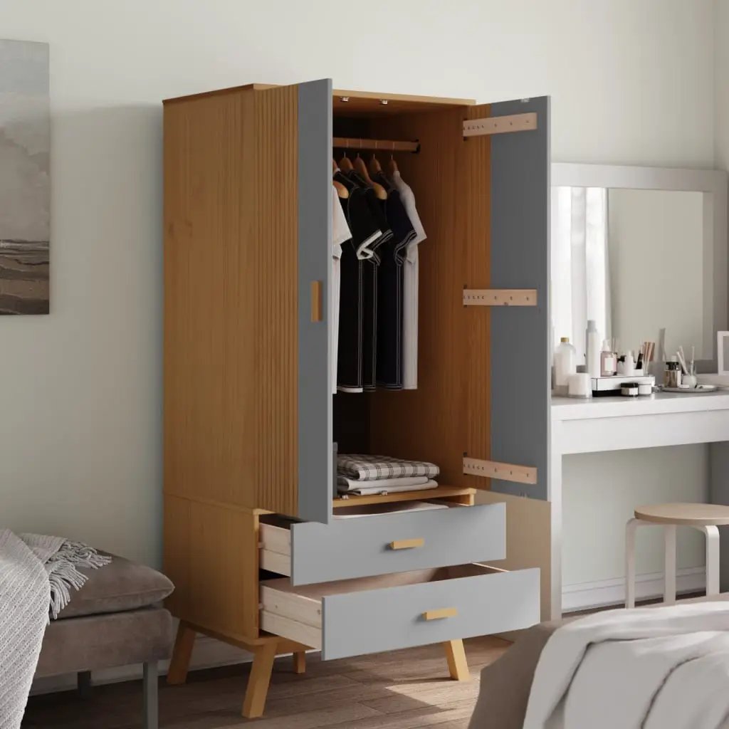 vidaXL vidaXL Wardrobe OLDEN Grey and Brown 76.5x53x172 cm Solid Wood Pine - Wardrobe