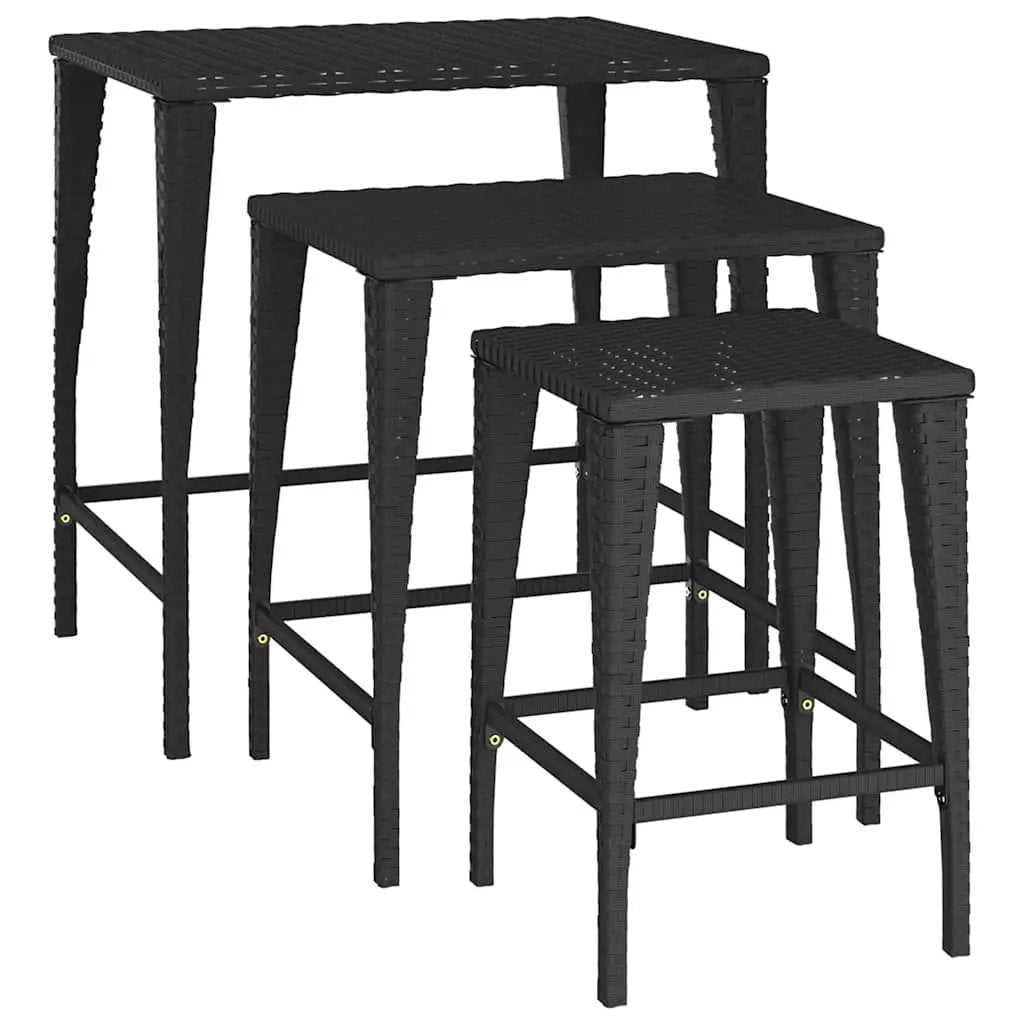 vidaXL vidaXL Garden Nesting Tables 3 pcs Black Poly Rattan - Nest of Tables