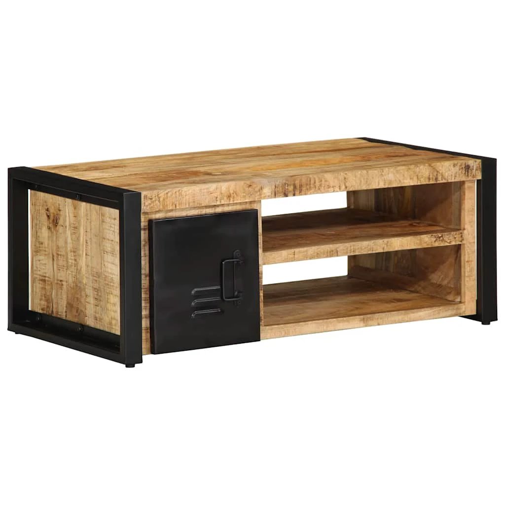 vidaXL Coffee Table 90x50x36 cm Solid Mango Wood With Black Metal Frame Cabinet Door For Living Room by vidaXL