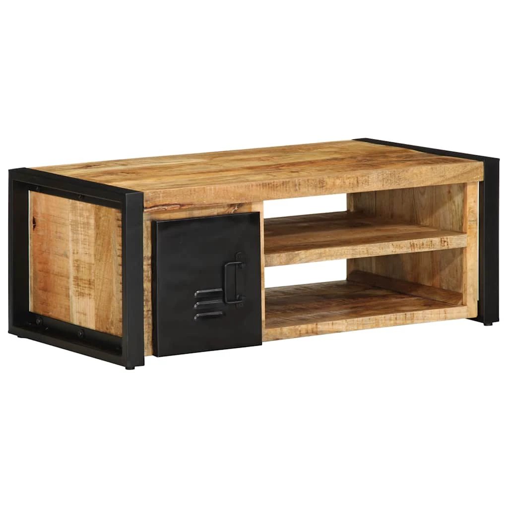 vidaXL Coffee Table 90x50x36 cm Solid Mango Wood With Black Metal Frame Cabinet Door For Living Room by vidaXL