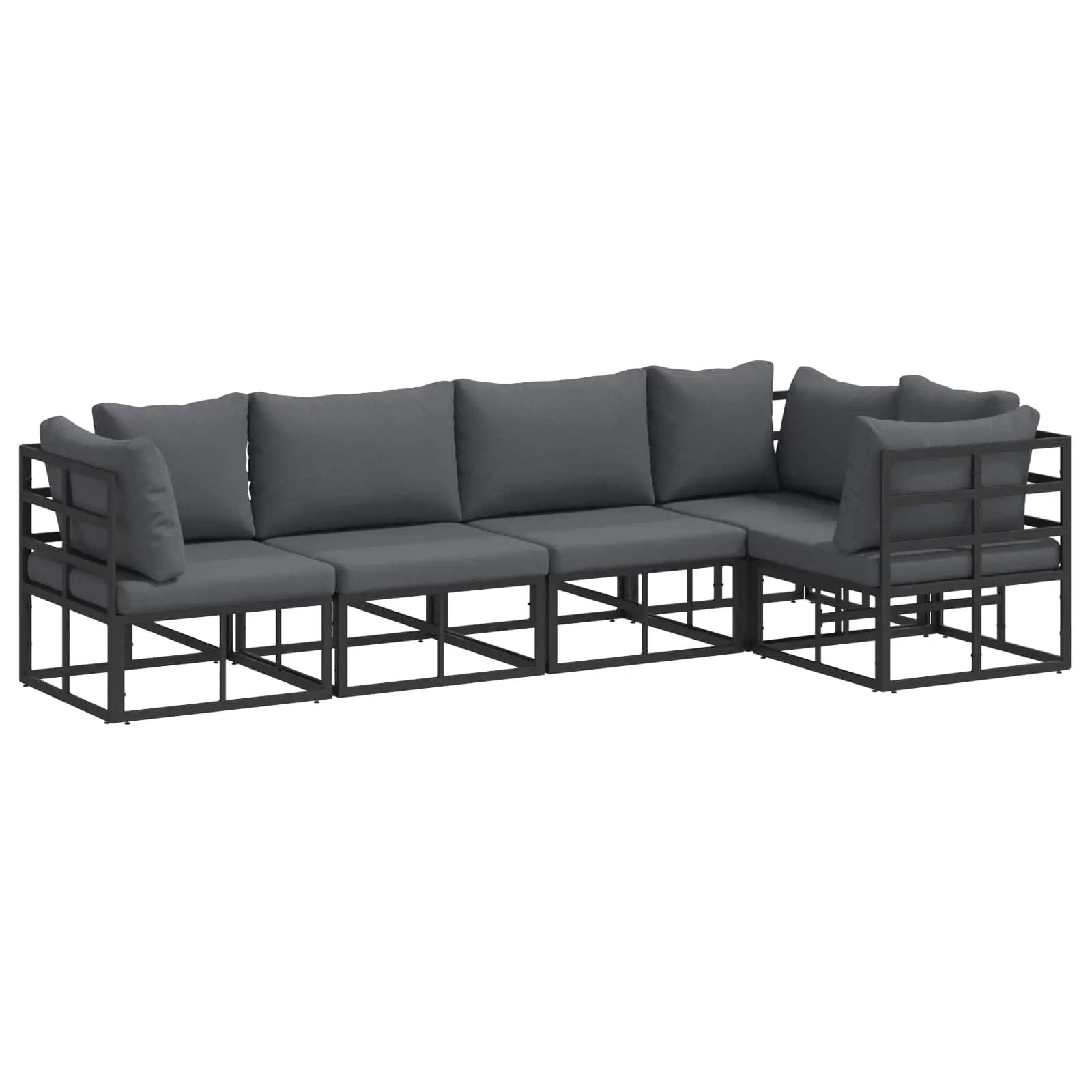 vidaXL vidaXL Garden Sofa Set with Cushion 5 pcs Black Aluminium - Garden Sofa Sets