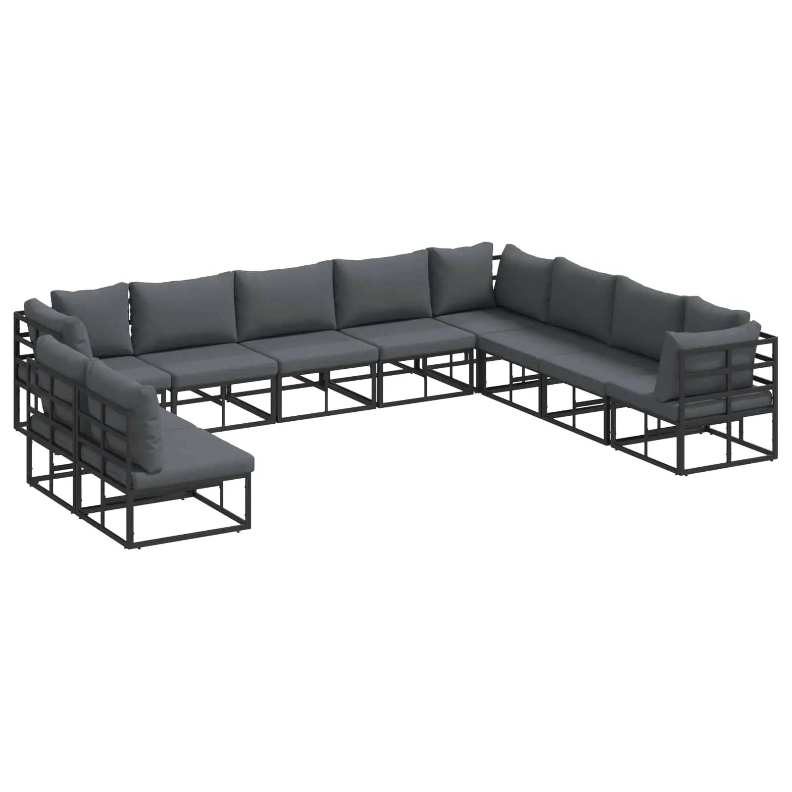 vidaXL vidaXL Garden Sofa Set with Cushion 10 pcs Black Aluminium - Garden Sofa Sets