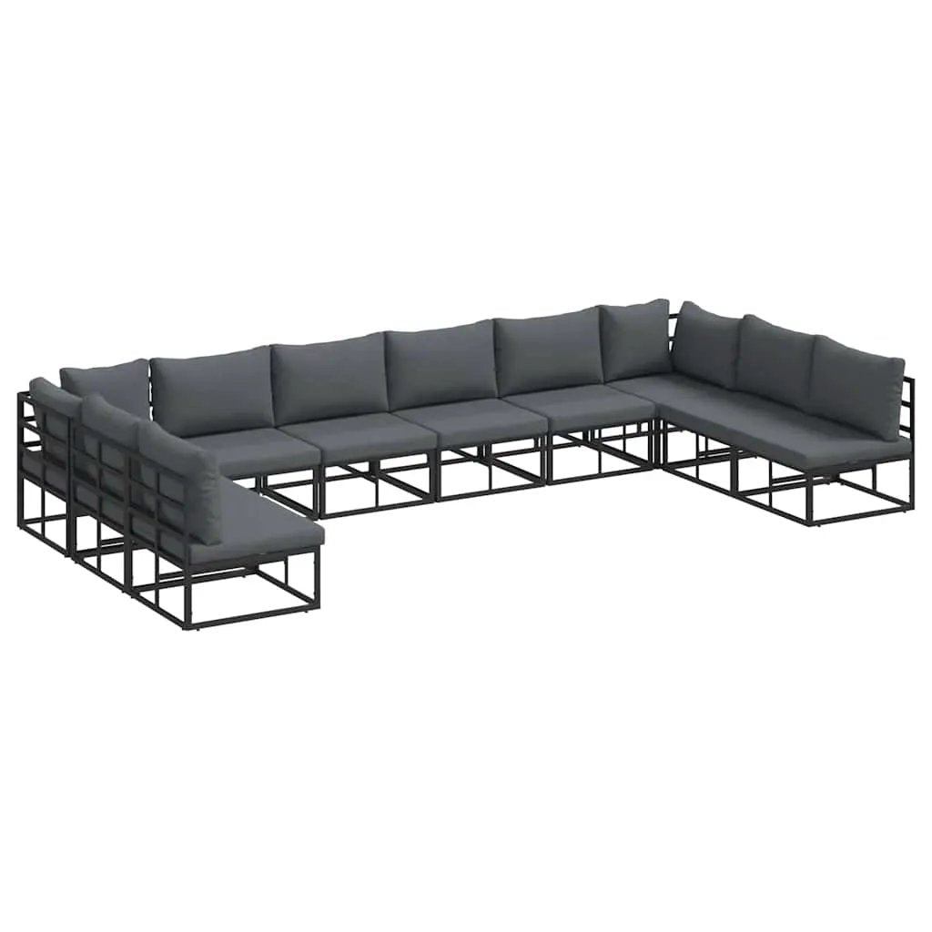 vidaXL vidaXL Garden Sofa Set with Cushion 10 pcs Black Aluminium - Garden Sofa Sets