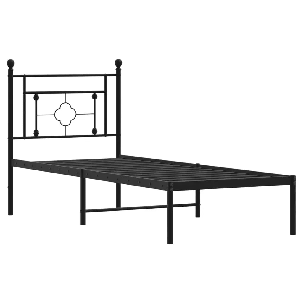 vidaXL Metal Bed Frame without Mattress with Headboard Black 75x190cm - from vidaXL